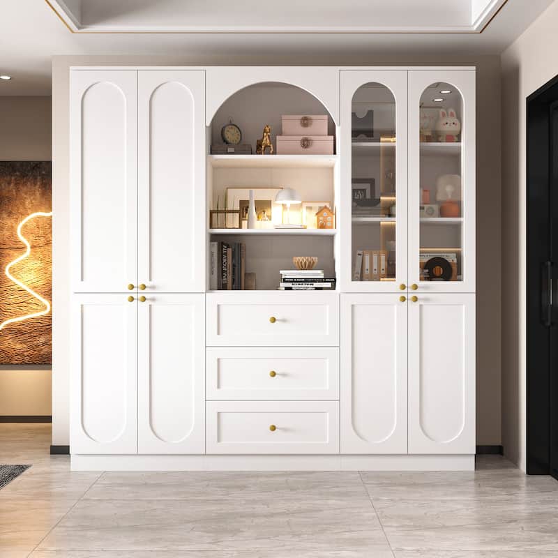 Modern White Display Cabinet Bookshelves Showcase Storage Wardrobe Organizer Cabinet