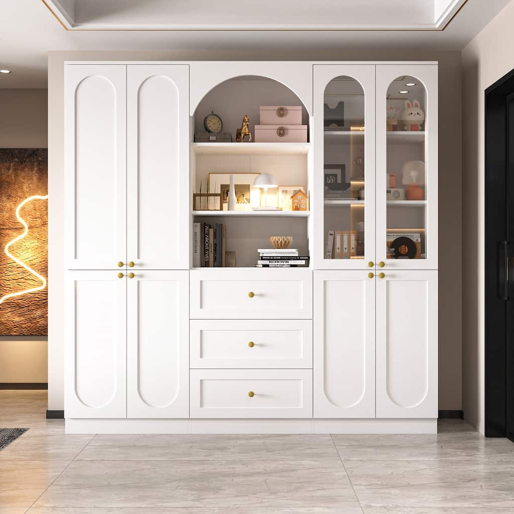 Modern White Display Cabinet Bookshelves Showcase Storage Wardrobe Organizer Cabinet
