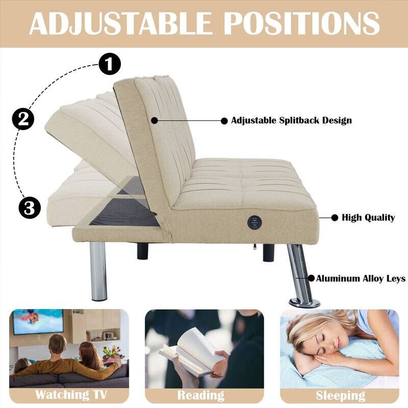 Linen Upholstered Modern Convertible Folding Futon Sofa Bed for Compact Living Space