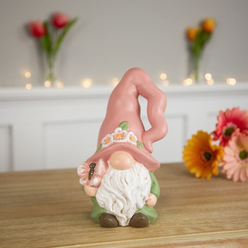 Spring Flowers Gnome Figurine - 7" - Pink and Green
