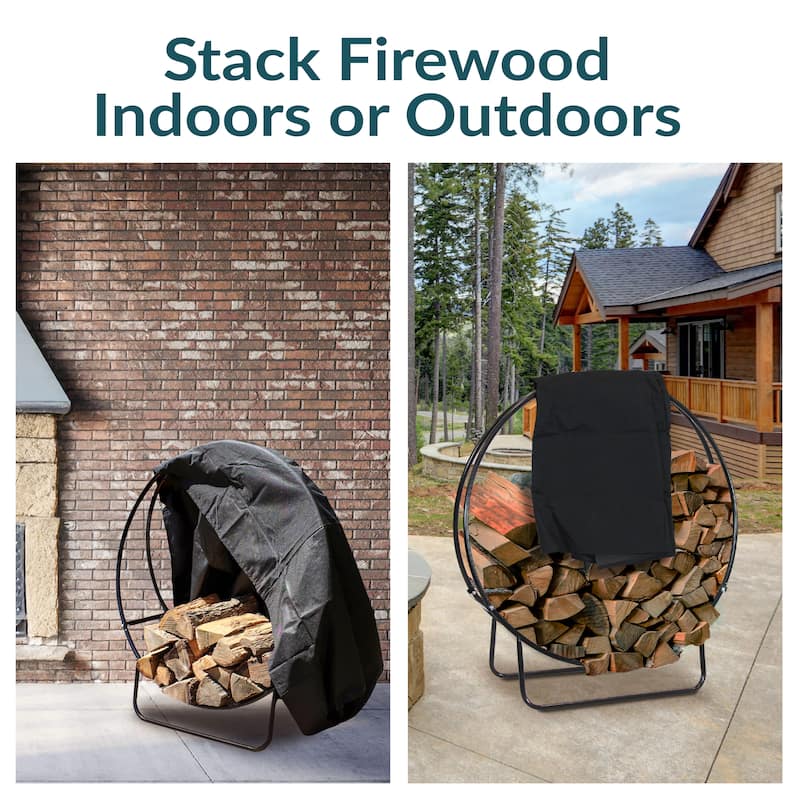 Sunnydaze Firewood Log Hoop Black Steel Easy Access Storage - Multiple Sizes