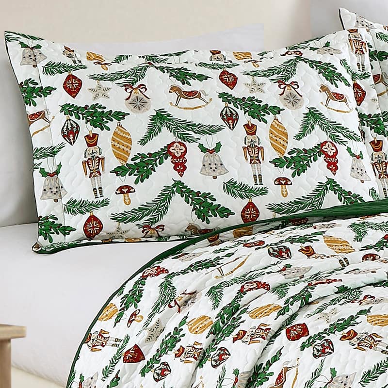 3 Pcs Christmas Evergreen Print Bedspread Set
