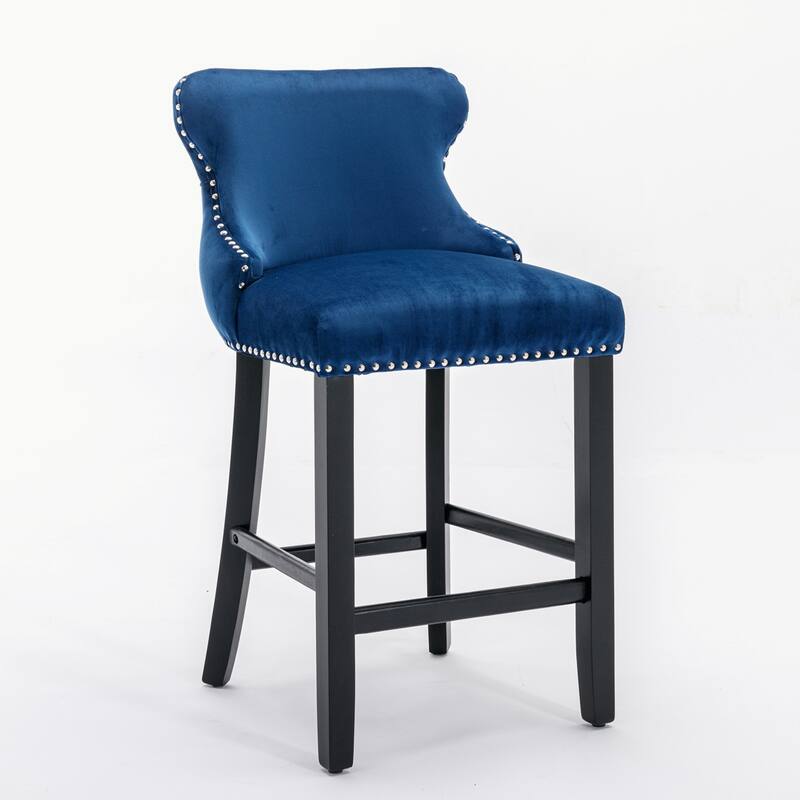 Velvet Upholstered Wing-Back Barstools Set of 4