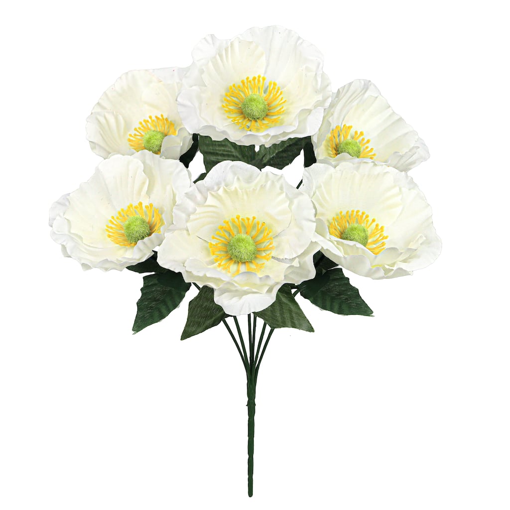 Set of 12 Cream White Artificial Poppy Flower Stem Bush Bouquet 14in - 14" L x 8" W x 8" DP