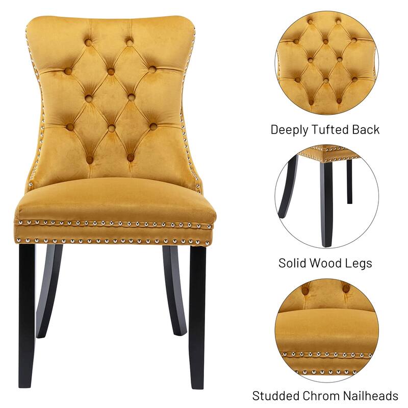 Set of 2 Modern Glam Velvet Dining Chairs - Armless TuftedAccent Side Chairs with Nailhead Trim & Ring Handle