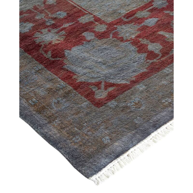 Overton Hand Knotted Wool Vintage Inspired Modern Contemporary Overdyed Gray Area Rug - 9' 1" x 12' 7"