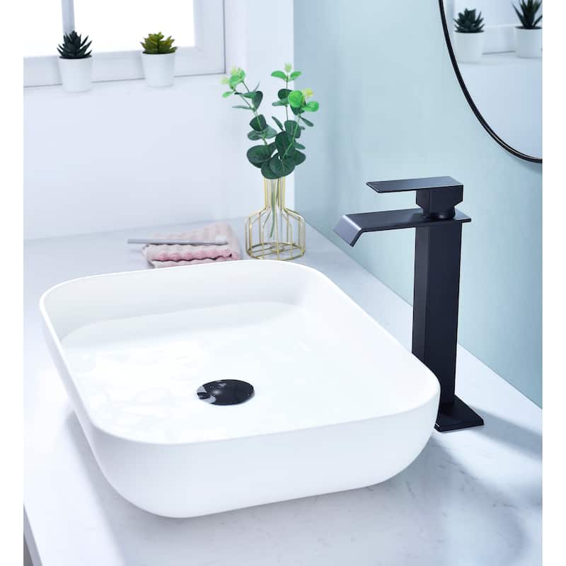 Waterfall Bathroom Sink Single Handle Faucet with Pop Up Drain, No Overflow, Corrosion and Rust Resistant