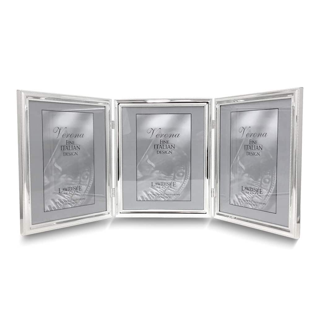 Curata Silver-Tone Portrait Hinged Polished Double Beaded 8x10 Triple Photo Frame
