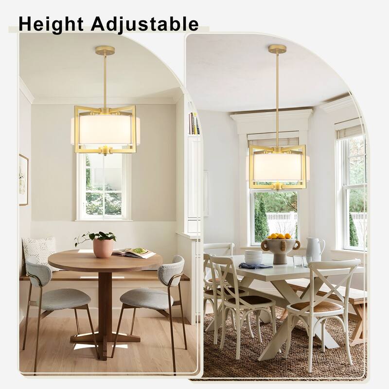 Modern 4 Light Pendant with Fabric Shade and Adjustable Height Metal Pole Light Bulb Not Included