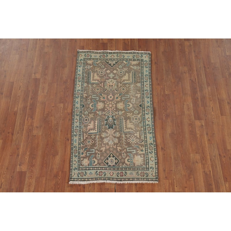 Geometric Tabriz Persian Vintage Accent Rug Hand-Knotted Wool Carpet - 2'7" x 4'10"