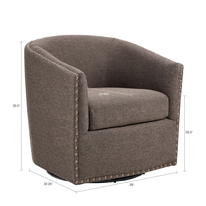 Madison Park Tyler Upholstered Swivel Barrel Chair with Nailheads