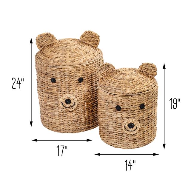 Natural Water Hyacinth Bear Shaped Storage Baskets (Set of Two)