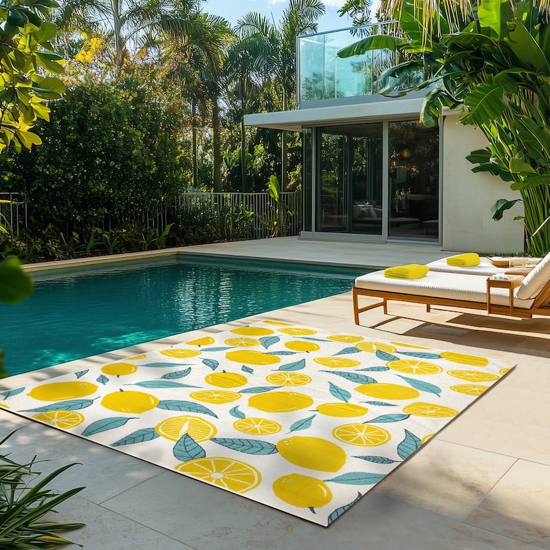 Gertmenian Ziesta Modern Bold Fruit Floral Multicolored UV Protected Polypropylene Flatweave Indoor/ Outdoor Area Rug Collection