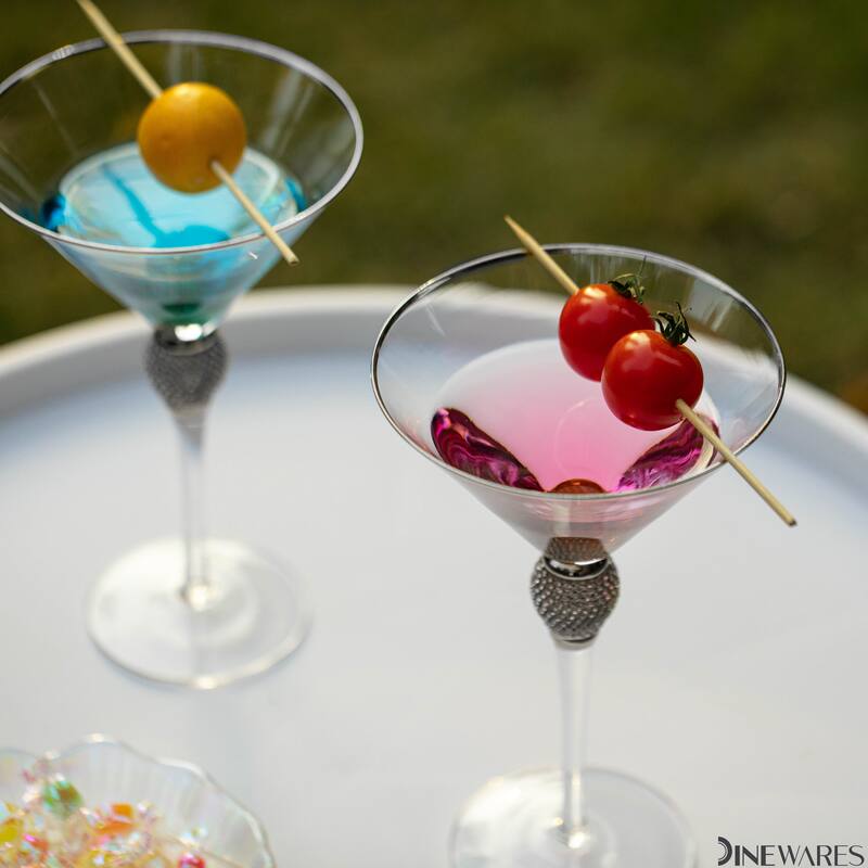 Premium Clear Stem Crystal Martini Glasses with Rim and Diamond-like Rhinestones, Elegant 10oz Glassware Set for Cosmopolitan