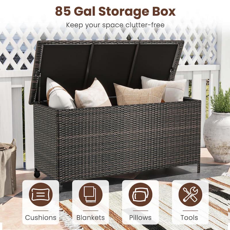 Costway 85 Gallon Rattan Deck Box with Waterproof Liner Universal - See Details