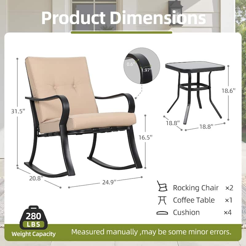 Solaura 3-piece Outdoor Patio Rocking Chairs Conversation Bistro Set