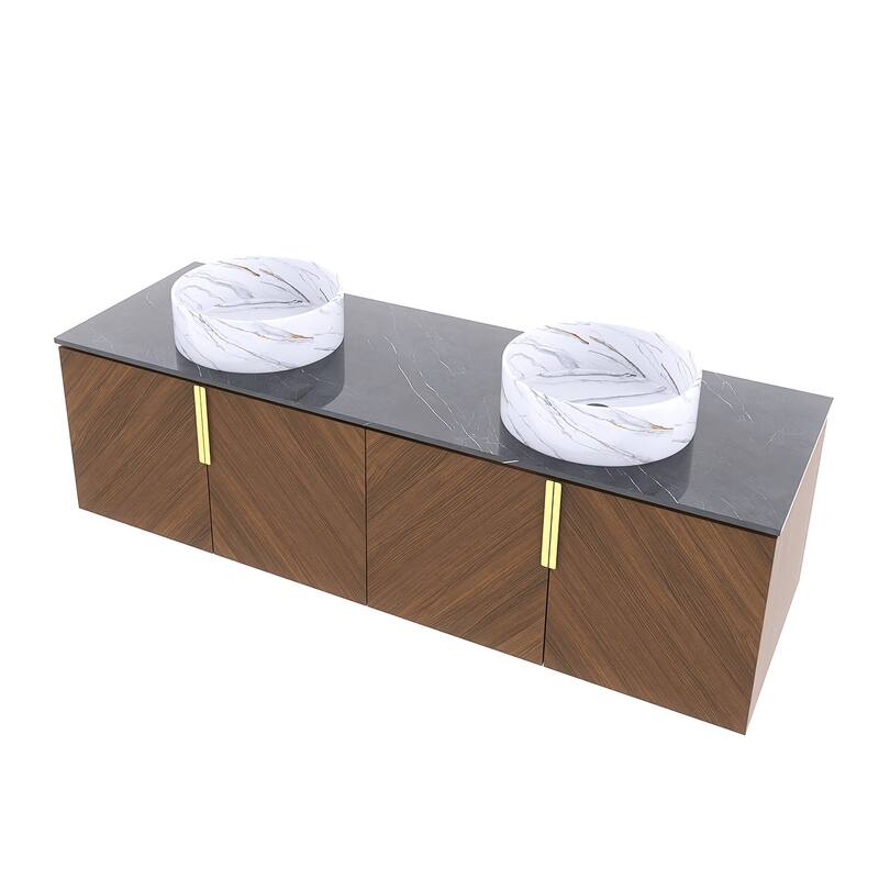 Wall-Mounted Bathroom Vanity with Stone White Ceramic Sink