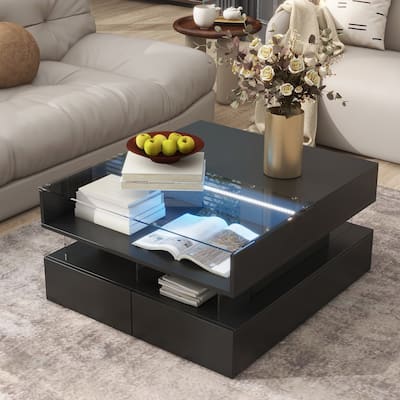 Modern Square Lift-Top Coffee Table with 2 Drawers