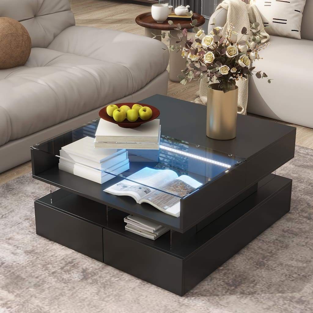 Modern Square Lift-Top Coffee Table with 2 Drawers