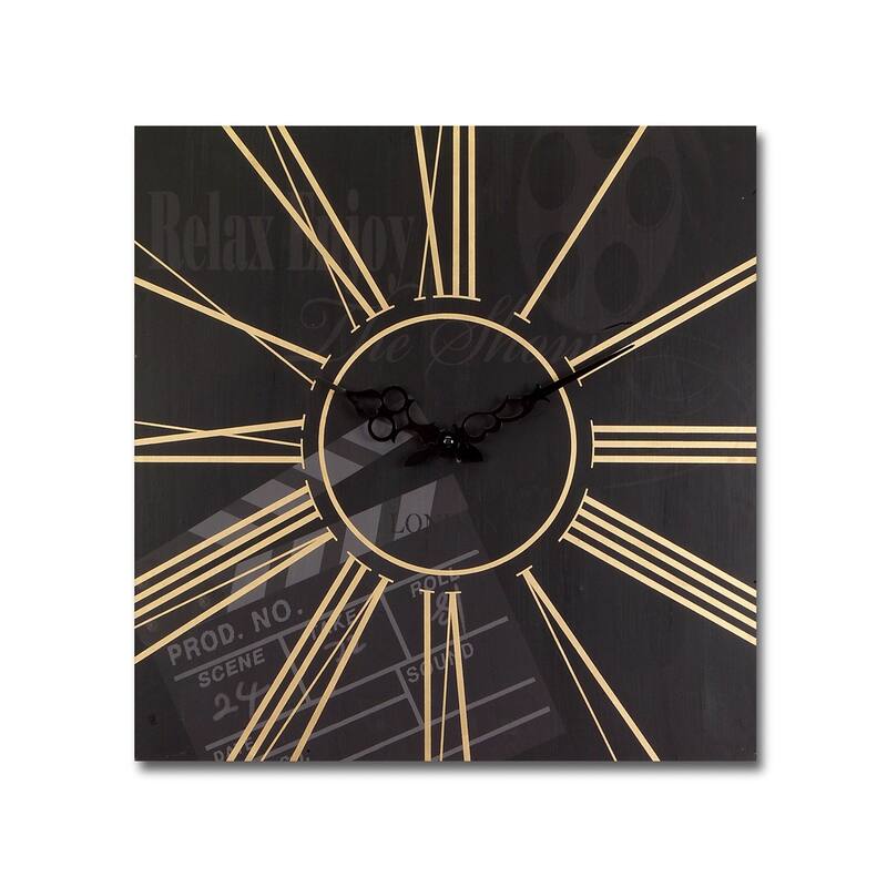 HomeRoots Set of Two Black And Gold Wood Analog Square Cinema Wall Clocks - 15.75' X '15.75' X '1.75