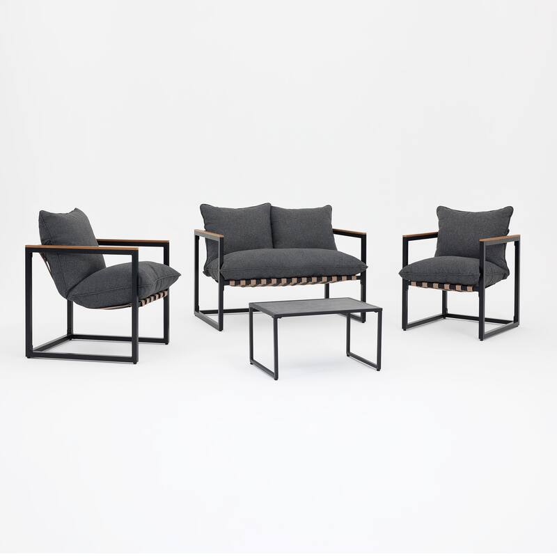 4 Piece Outdoor Coffee Table Sofa Seating Group with Cushions