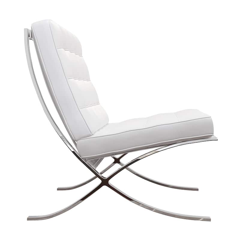 HomeRoots 32" White And Silver Italian Leather Tufted Lounge Chair - 31.5' X '32' X '30