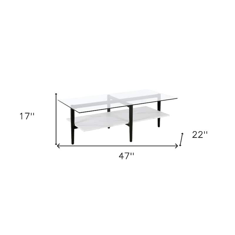 47-Inch Black Coffee Table with Functional Storage Shelf - 47” x 22” x 17”