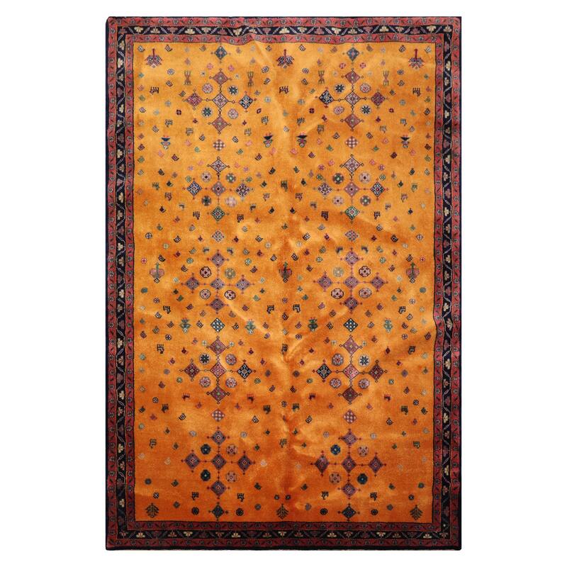 4'x6' Hand Knotted Gold Geometric Traditional Wool Oriental Area Rug - 4' x 6'