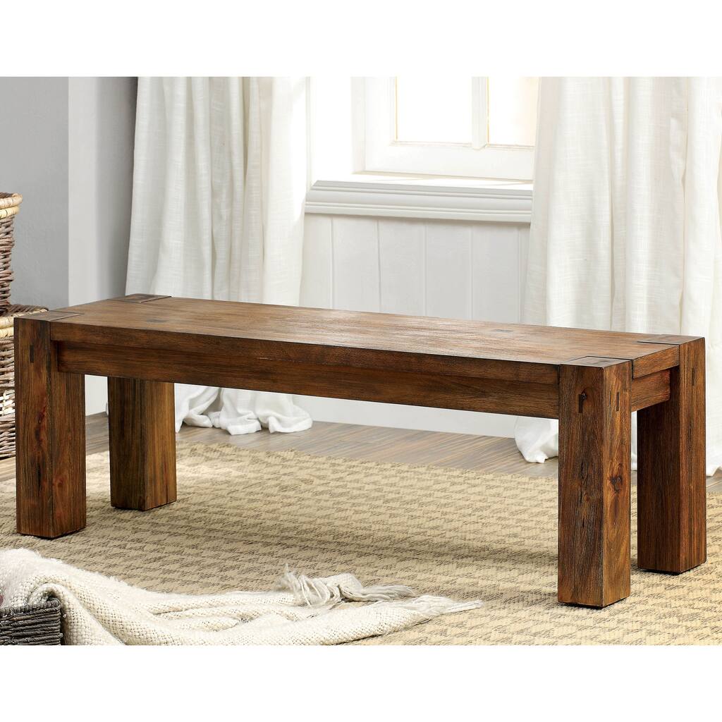 Maiz Rustic Dark Oak Solid Wood Dining Bench by Furniture of America