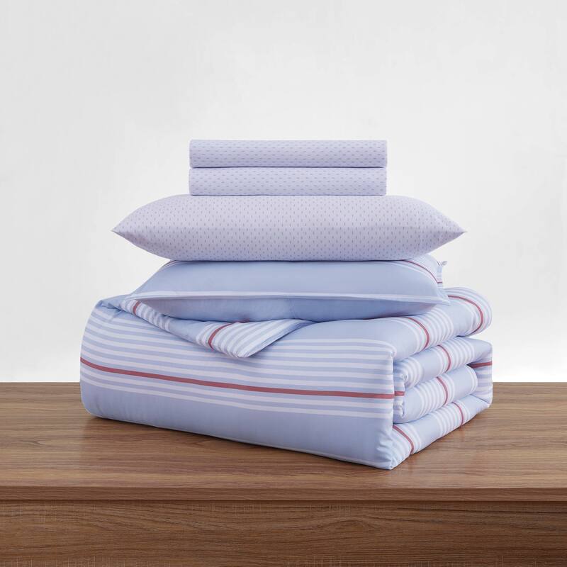 Tommy Hilfiger Lido Stripe Reversible Blue Comforter Bonus Set