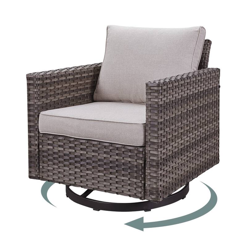 Gymojoy Wicker Swivel Glider Chair with 4 inch Olefin Cushions - 1-Piece - Grey Wicker / Beige Cusion