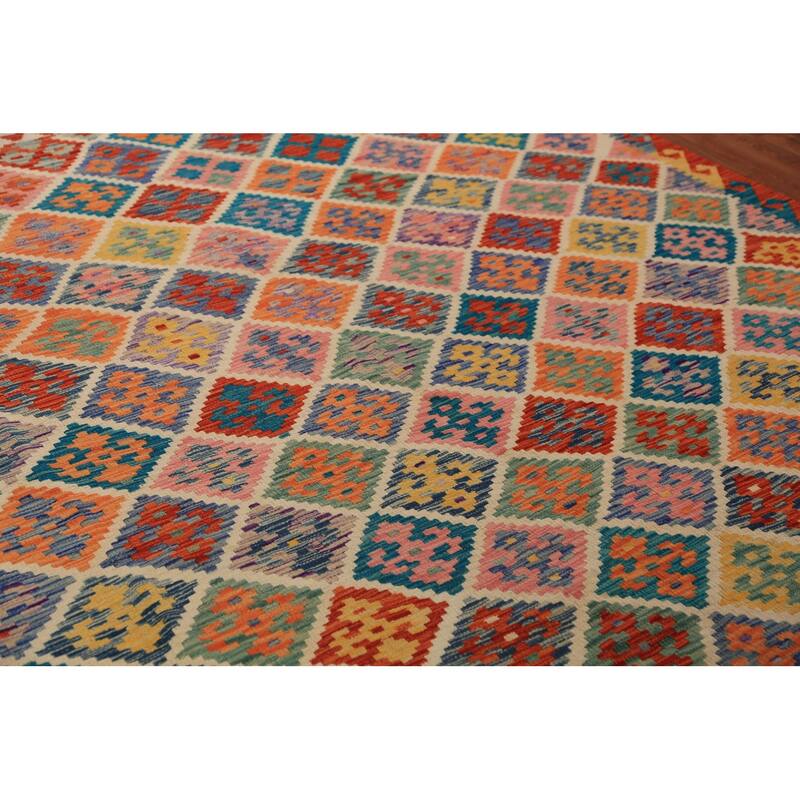 Reversible Kilim Oriental Area Rug Flatweave Wool Carpet - 7'11" x 9'8"