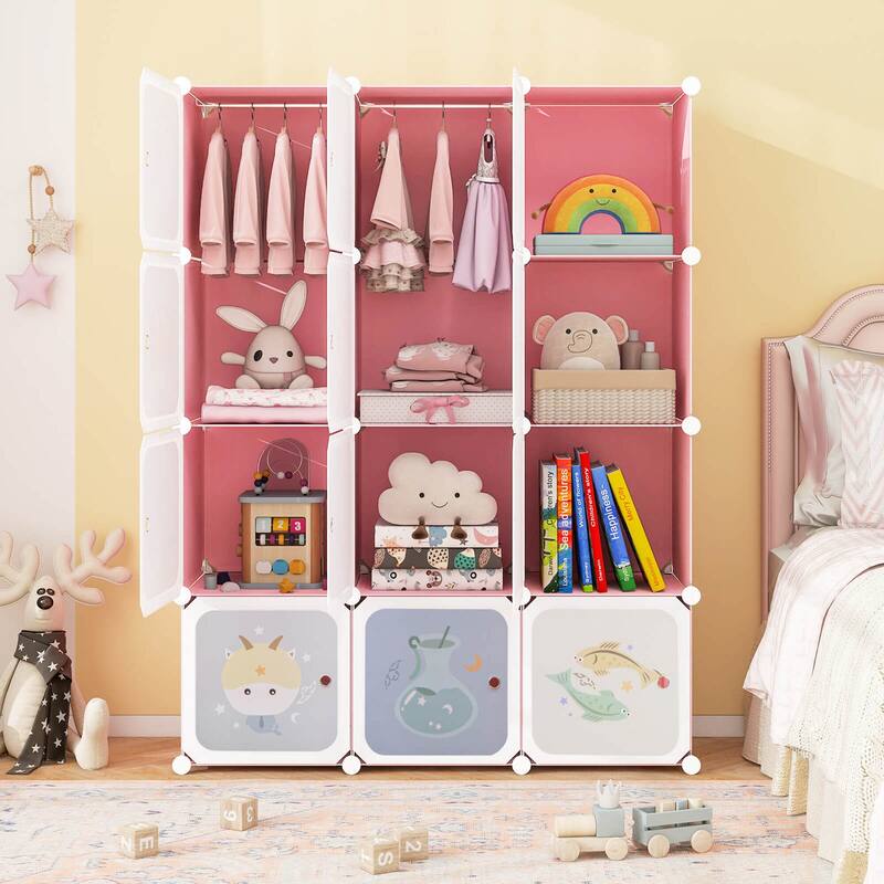 Costway 12-Cube Kids Wardrobe Baby Dresser Bedroom Armoire Clothes