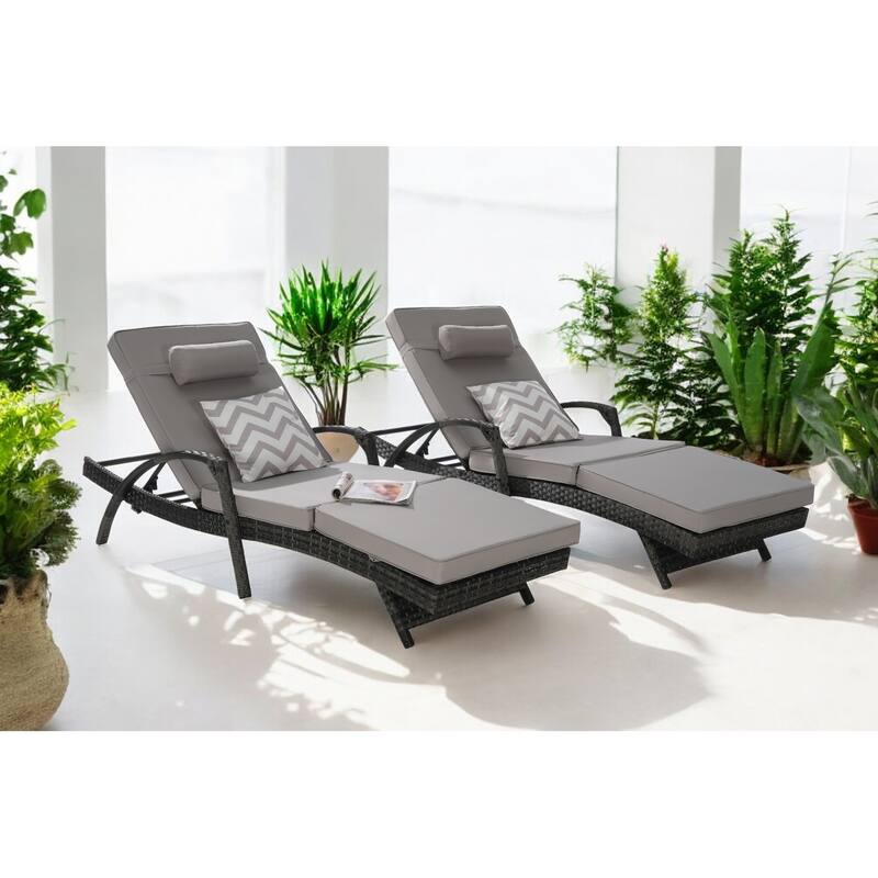 Outdoor Wicker Reclining Lounge Chairs Set of 2 with Cushions – Adjustable, Lawn Chairs for Patio, Poolside, and Garden