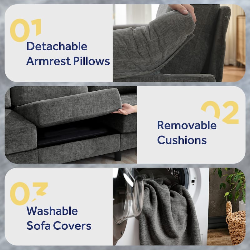 U-Shaped Chenille Upholstered Modular Sectional Sofa Couch with 2 Ottomans