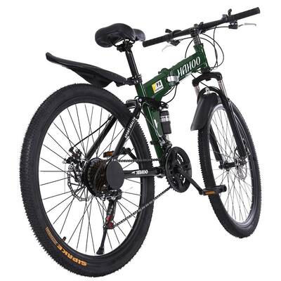 26 Inch Folding Mountain Bike, Full Suspension Folding Mountain Bicycle with 21-Speeds Dual Disc Brakes Lightweight - 50 x 84
