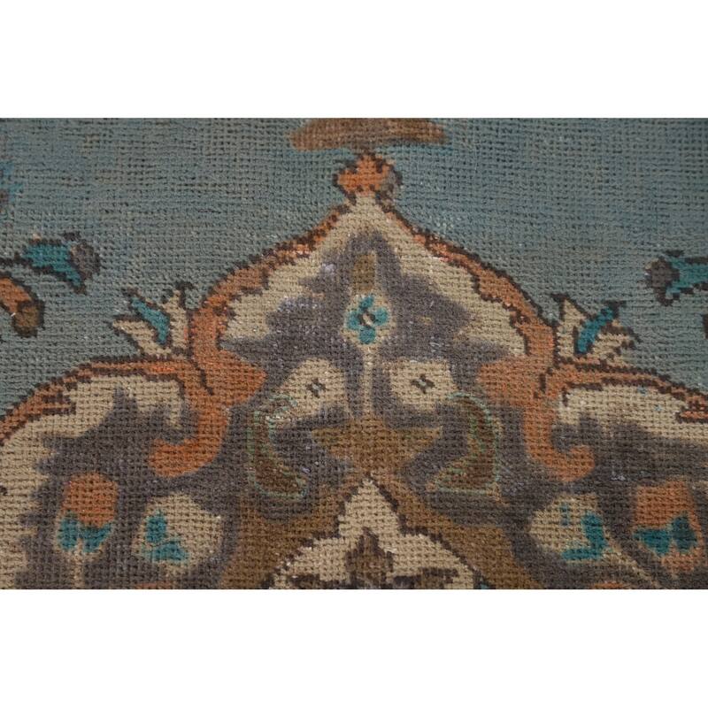 Blue Over Dyed Tabriz Persian Vintage Rug Handmade Wool Carpet - 8'2"x 11'4"