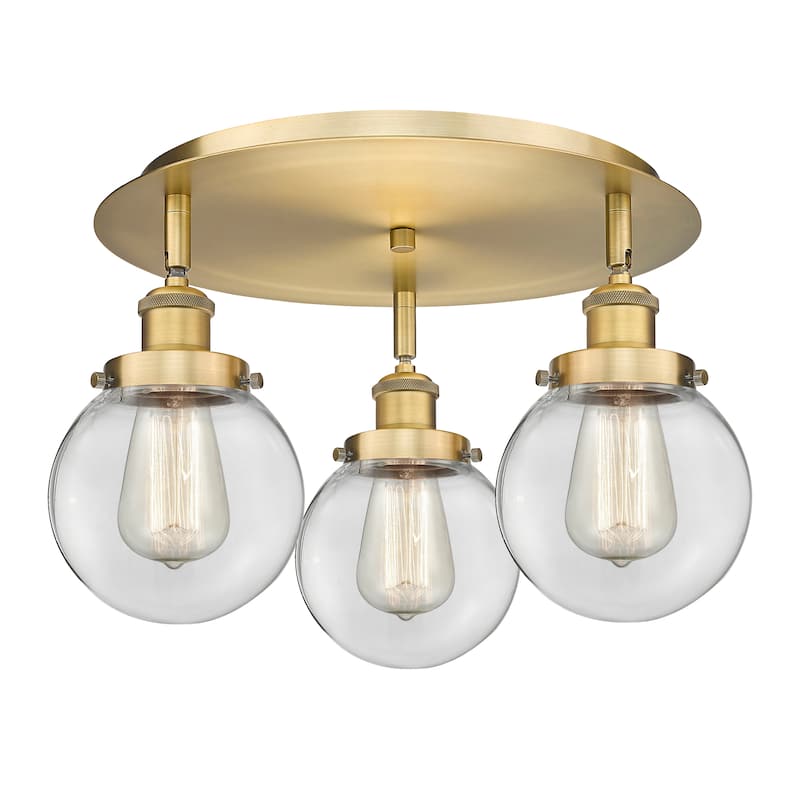 Innovations Lighting Beacon - 3 Light 18" Flush Mount - Clear/Brushed Brass