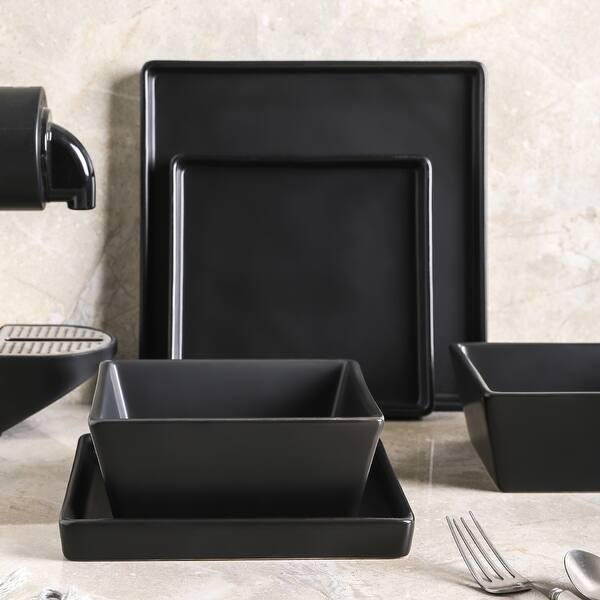 Grace Matte Stoneware Dish Set, Square Dishes
