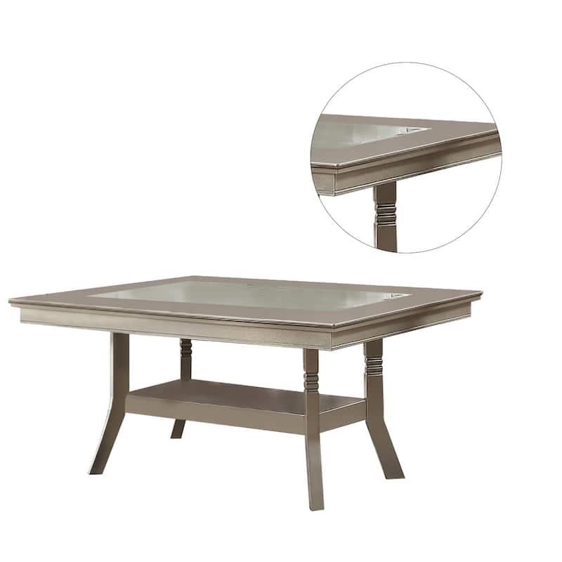 Dining Table with Glass Inserted Top in Antique Silver