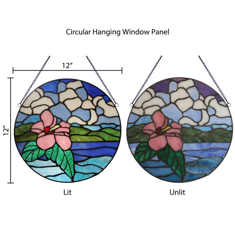 Tropical Hibiscus River of Goods Pink Stained Glass Window Panel