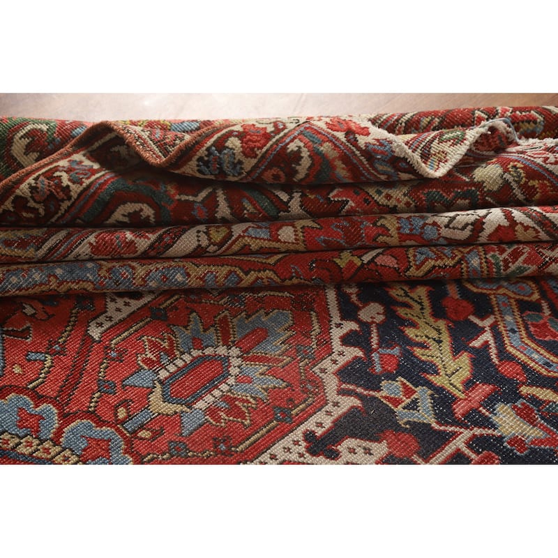 Hand Knotted Oriental 100% Wool Carpet Traditional Medallion Oranges & Rust Heriz (serapi) Area Rug - 12' 4'' X 9' 11''