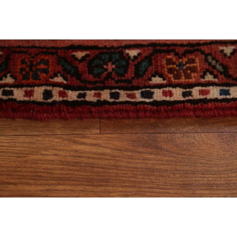 Hand Knotted Oriental 100% Wool Carpet Traditional Geometric Red Hamedan Area Rug - 10' 7'' X 5' 3''