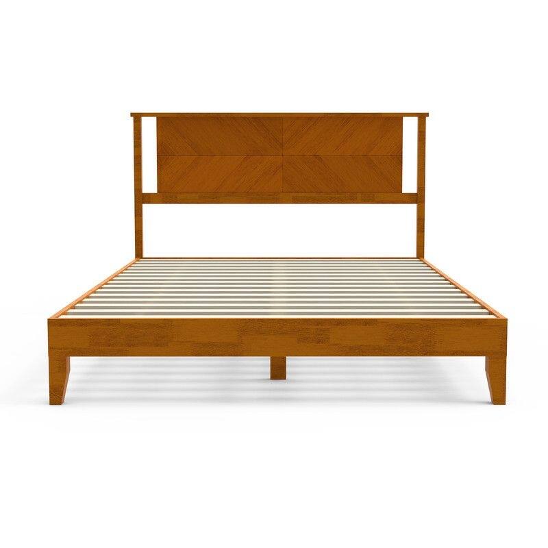 Twin Size Deluxe Bed Frame with Headboard with Solid Wood, No Box Spring Needed, Easy Assembly, White - Queen - Brown