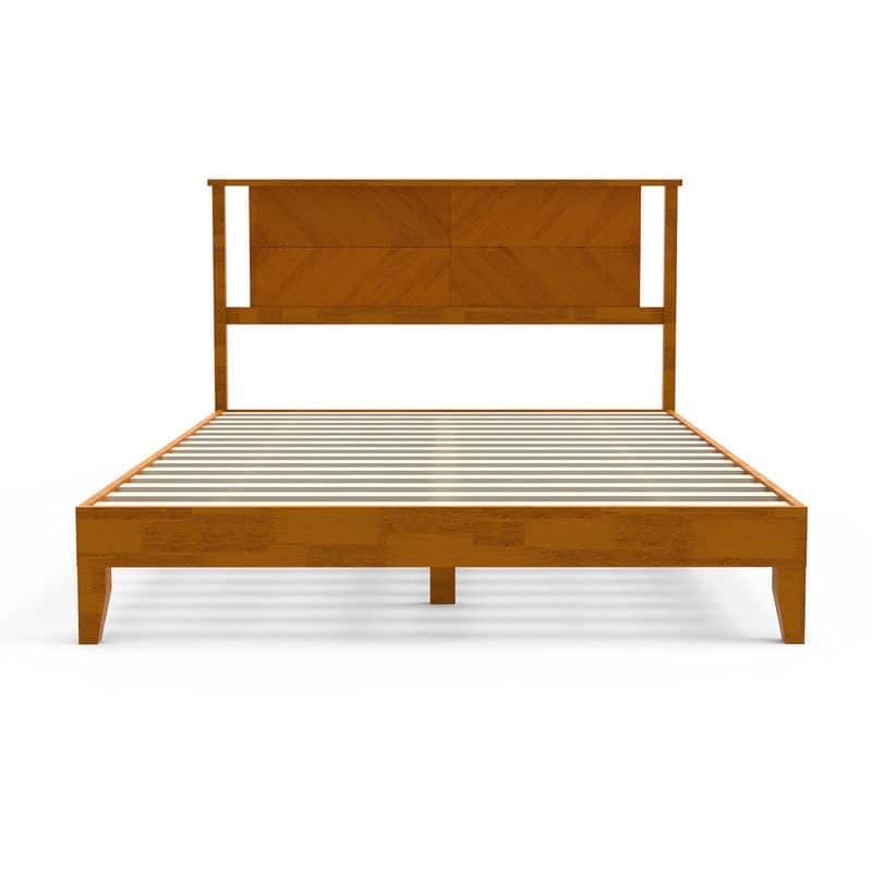 Deluxe Bed Frame with Headboard with Solid Wood, No Box Spring Needed, Easy Assembly, White