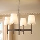preview thumbnail 1 of 9, 29.5 in. Modern Classic Distressed Antique Brass 4-Light Chandelier with Light Brown Linen Cone Shade for Living & Dining Room 29.5 in. W x 17.7 in. H x 29.5 in. D - Light Brown/Gold
