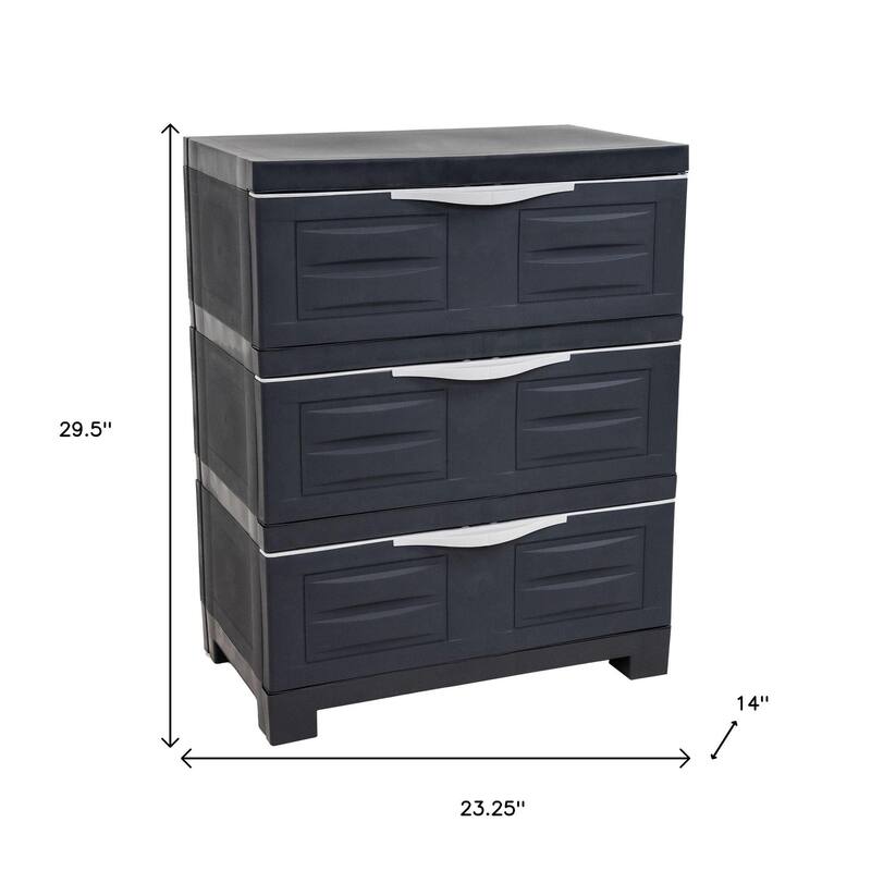 HomeRoots 30" Dark Gray Heavy Duty Plastic Three Drawer Utility Cabinet - 23.25 in. x 29.50 in. x 14.00 in.