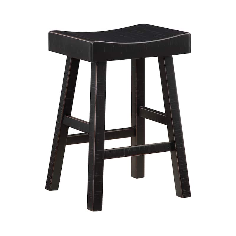 Casy 25 Inch Counter Height Stool, Saddle Seat, Black Solid Rubberwood