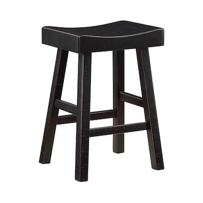 Casy 25 Inch Counter Height Stool, Saddle Seat, Black Solid Rubberwood