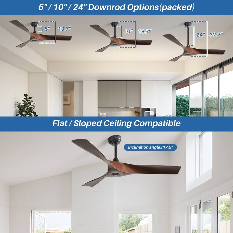 52'' Low Profile Ceiling Fan w/ Remote Control No Light Outdoor/Indoor Farmhouse Bedroom - 52 Inch